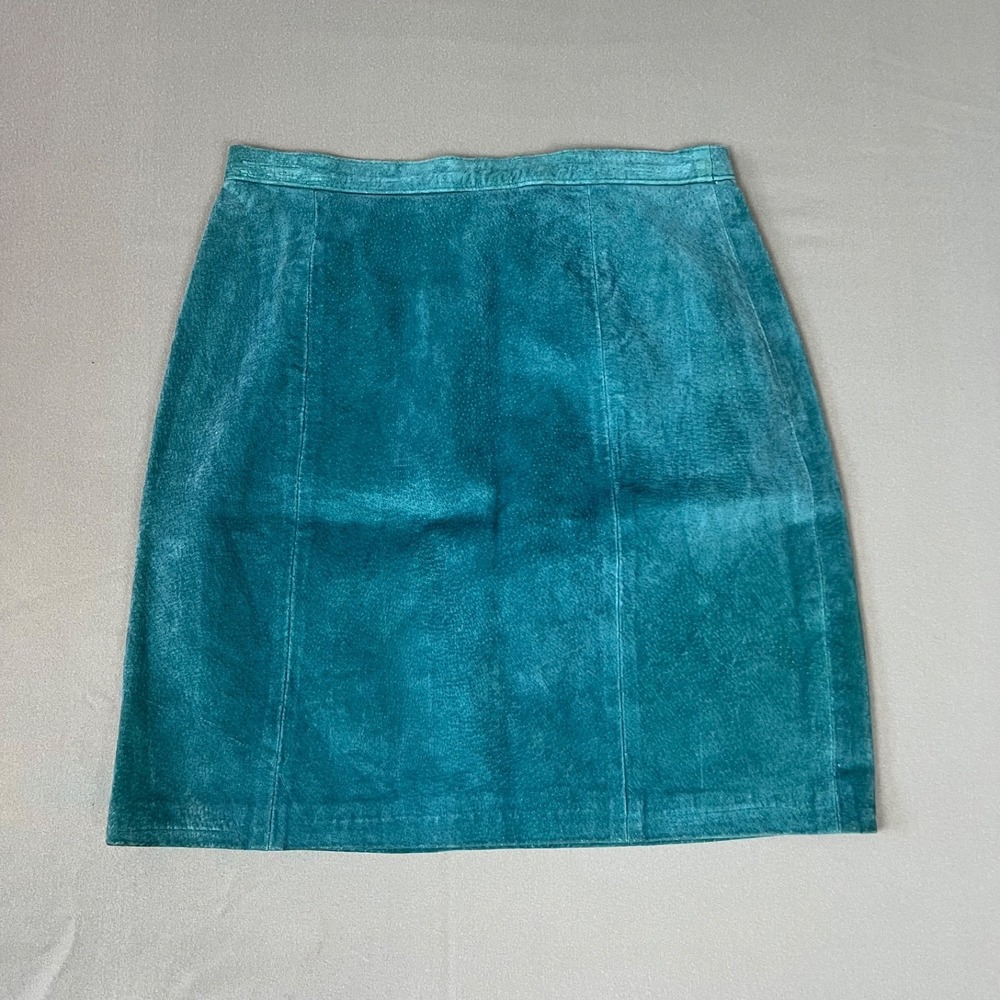 Vintage Winlit Skirt Sz 9 Suede Leather Pencil Aqua 80s Festival Boho Hippie